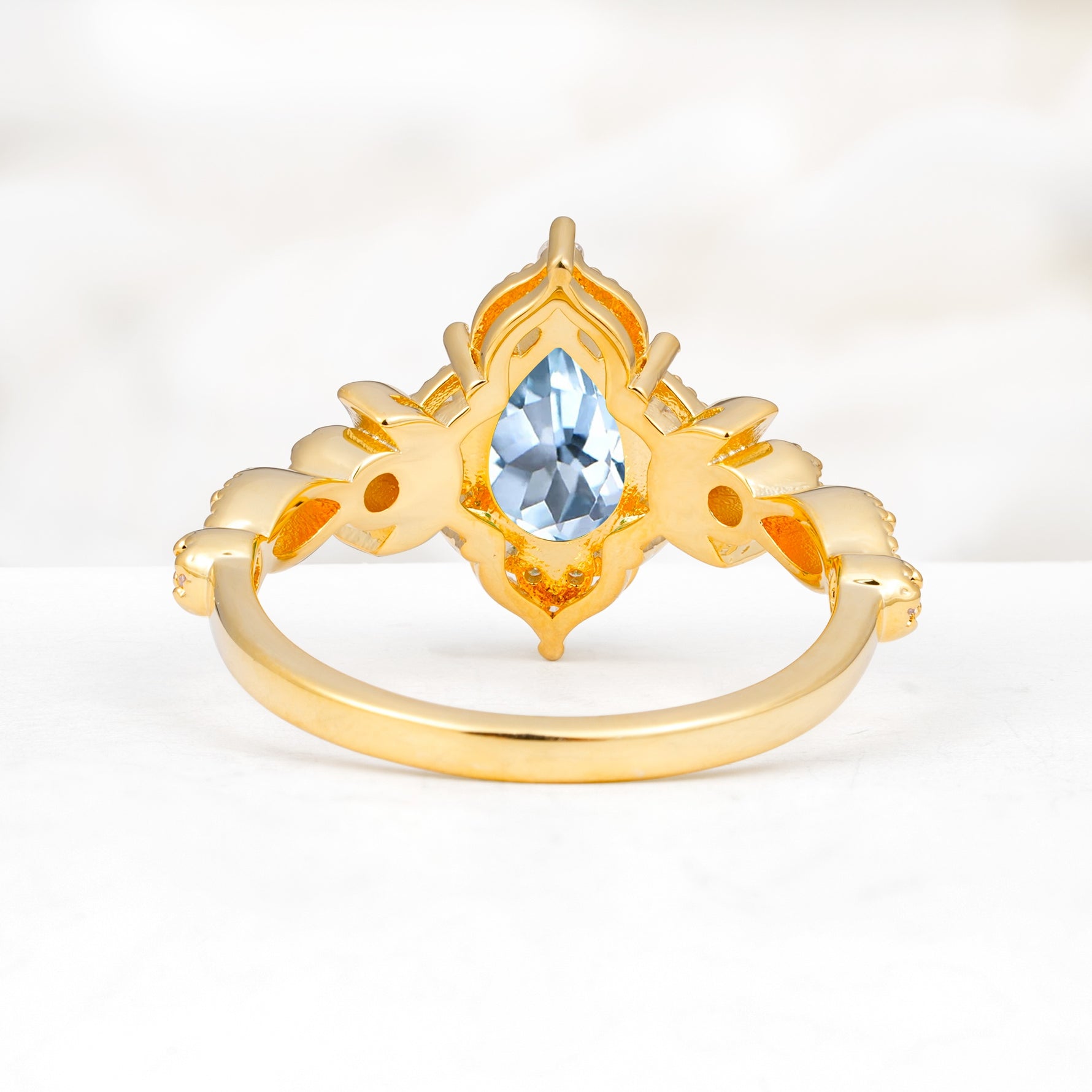 Vintage Pear Cut Milgrain Ornate Halo Aquamarine Engagement Ring - Additional view