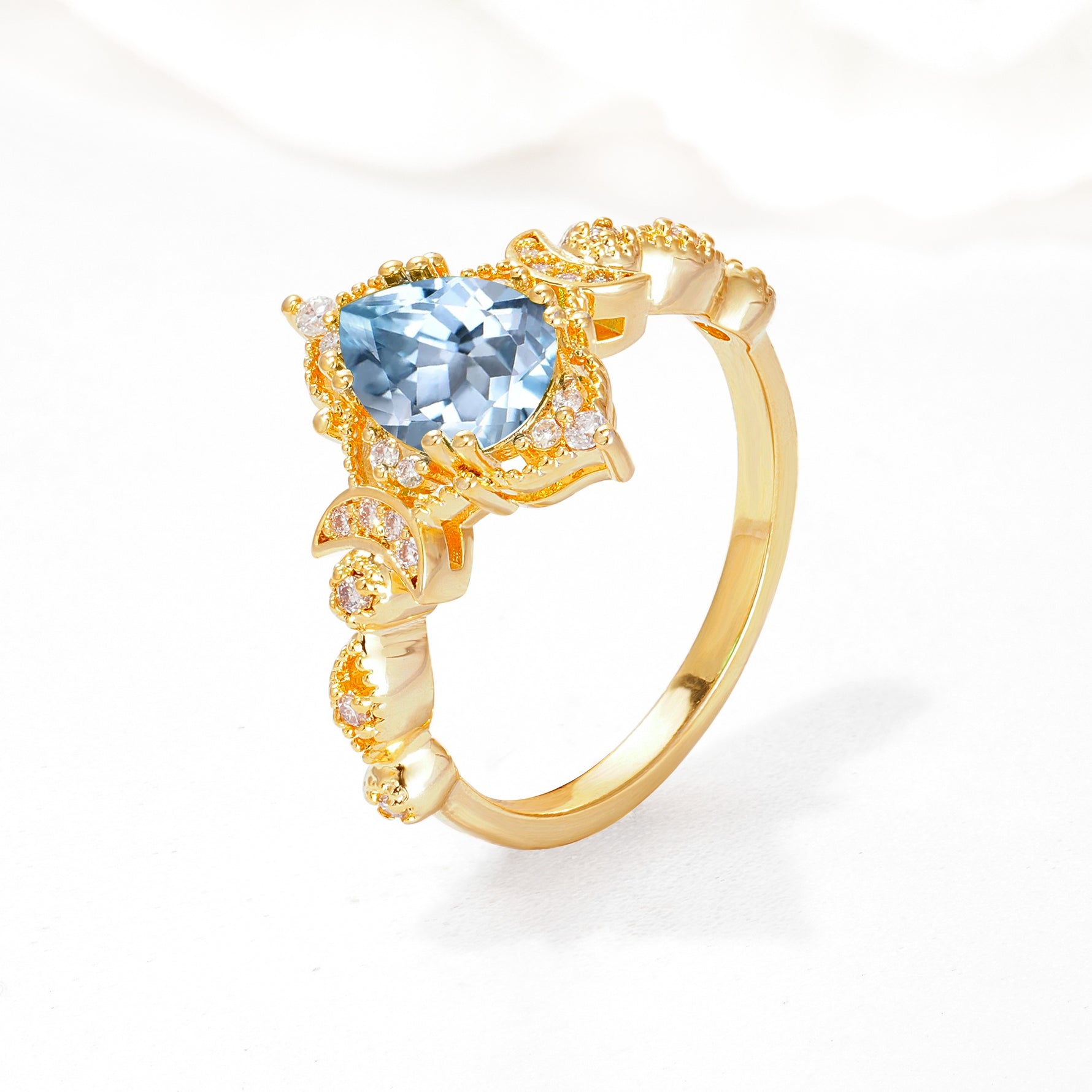 Vintage Pear Cut Milgrain Ornate Halo Aquamarine Engagement Ring - Additional view