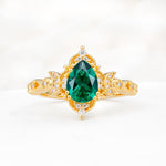 Vintage Pear Cut Milgrain Ornate Halo Emerald Engagement Ring - Additional view