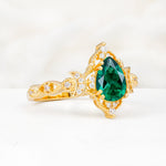 Vintage Pear Cut Milgrain Ornate Halo Emerald Engagement Ring - Additional view