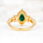 Vintage Pear Cut Milgrain Ornate Halo Emerald Engagement Ring - Additional view