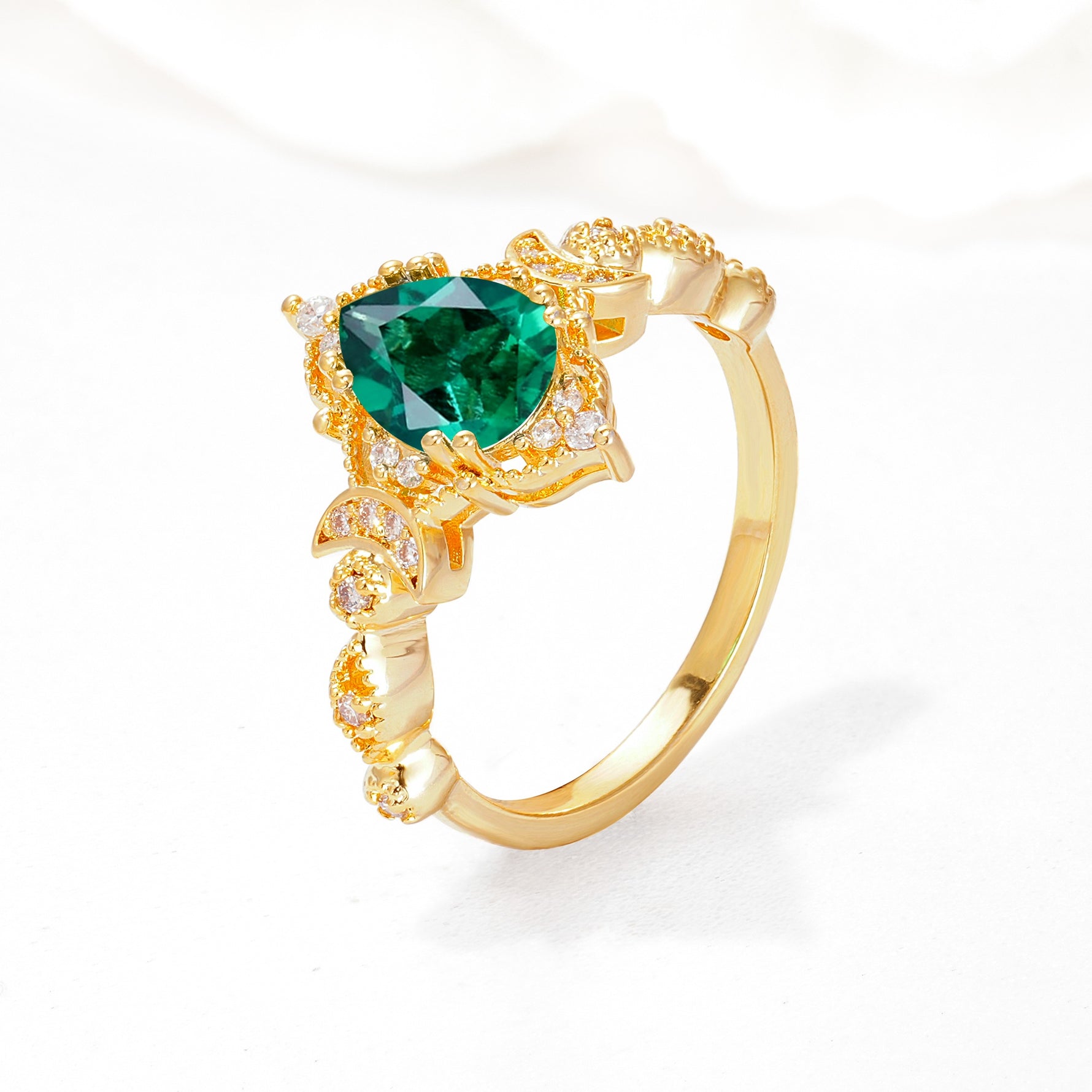 Vintage Pear Cut Milgrain Ornate Halo Emerald Engagement Ring - Additional view
