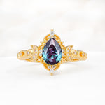 Vintage Pear Cut Milgrain Ornate Halo Alexandrite Engagement Ring - Additional view