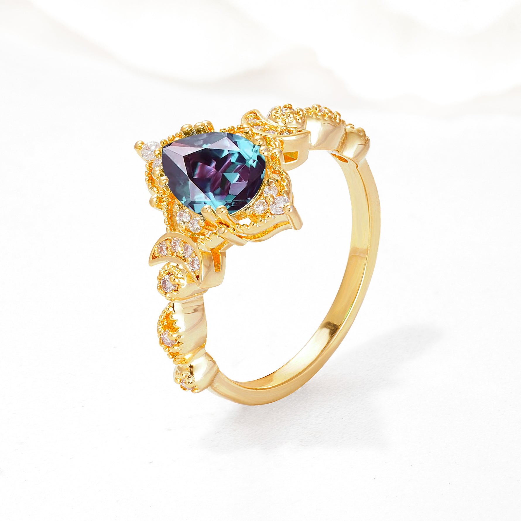 Vintage Pear Cut Milgrain Ornate Halo Alexandrite Engagement Ring - Additional view
