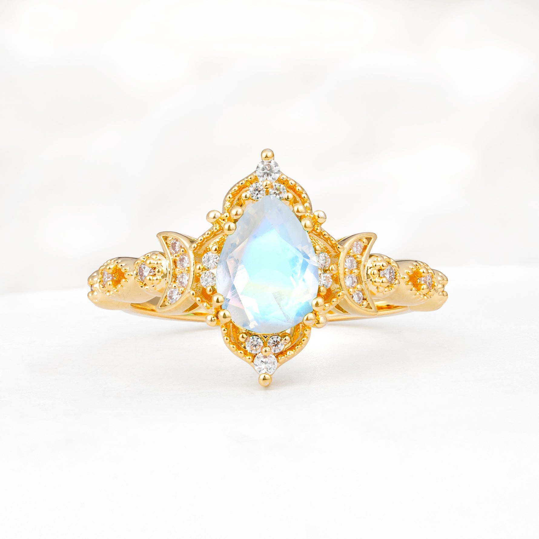 Vintage Pear Cut Milgrain Ornate Halo Moonstone Engagement Ring - Additional view
