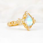 Vintage Pear Cut Milgrain Ornate Halo Moonstone Engagement Ring - Additional view