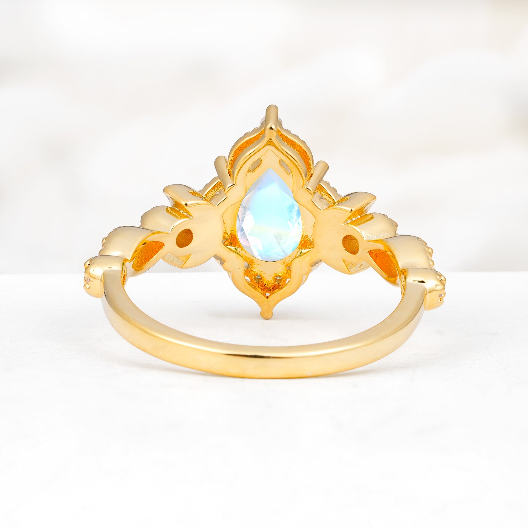 Vintage Pear Cut Milgrain Ornate Halo Moonstone Engagement Ring - Additional view