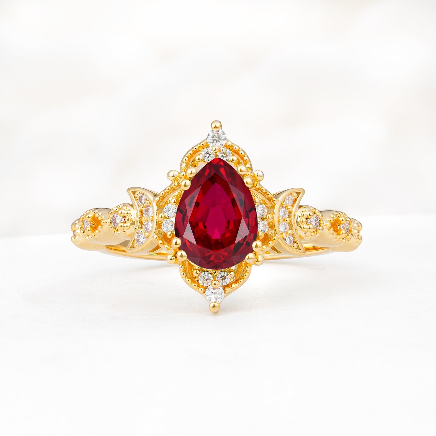 Vintage Pear Cut Milgrain Ornate Halo Ruby Engagement Ring - Additional view