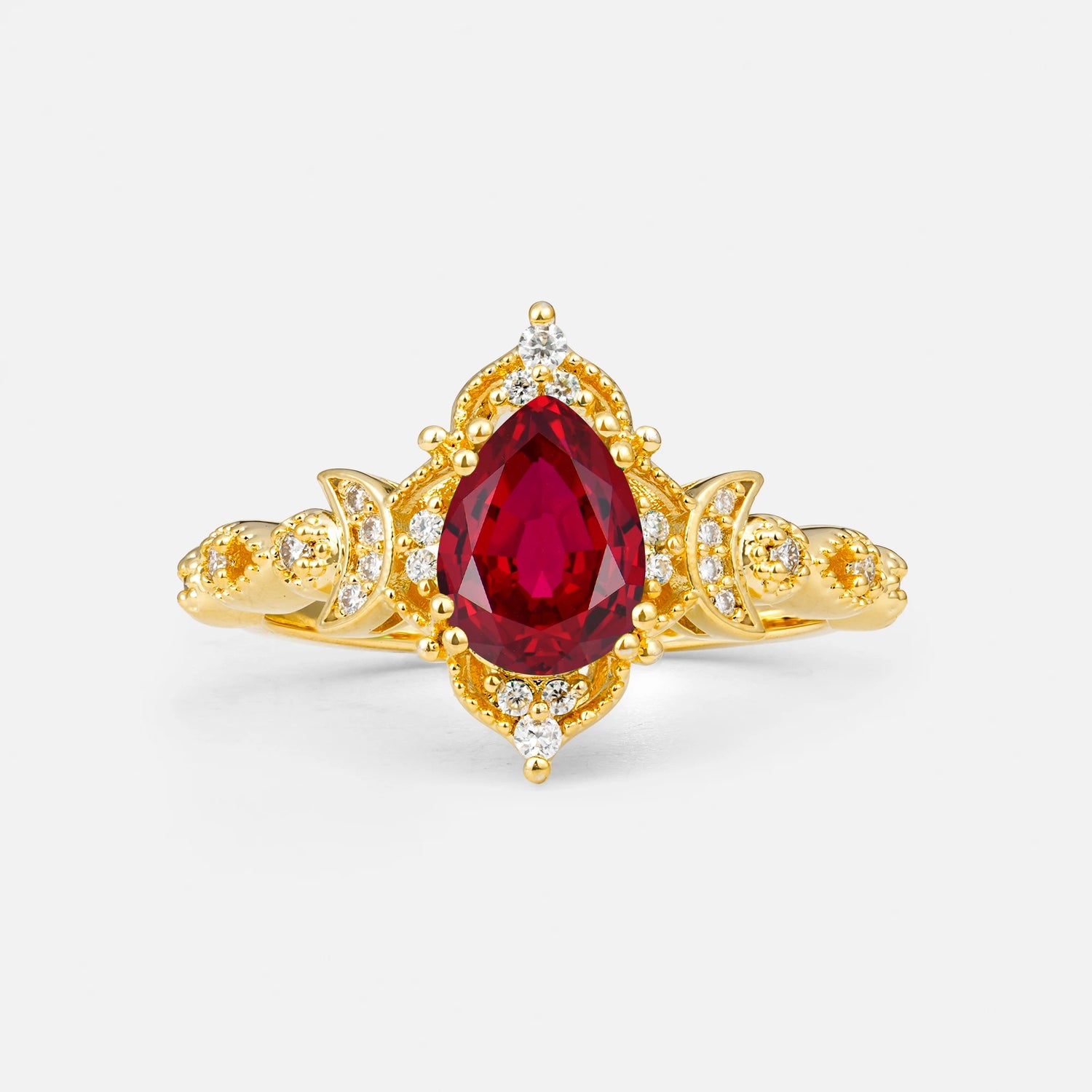 Vintage Pear Cut Milgrain Ornate Halo Ruby Engagement Ring