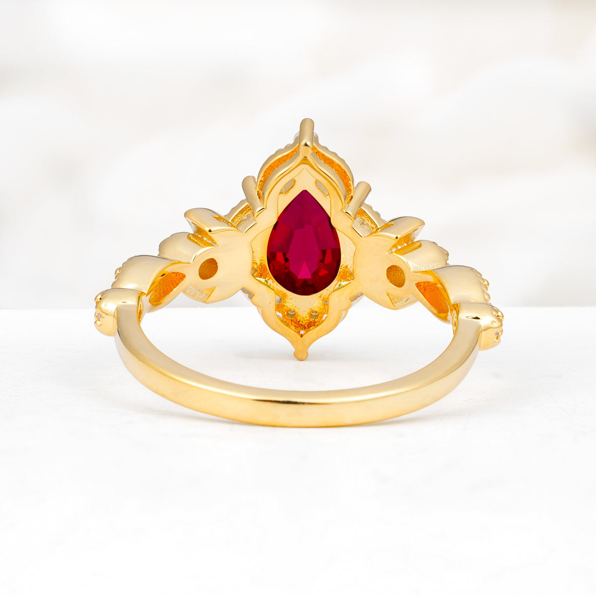 Vintage Pear Cut Milgrain Ornate Halo Ruby Engagement Ring - Additional view
