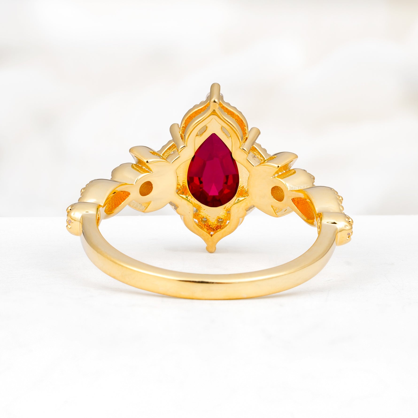 Vintage Pear Cut Milgrain Ornate Halo Ruby Engagement Ring - Additional view