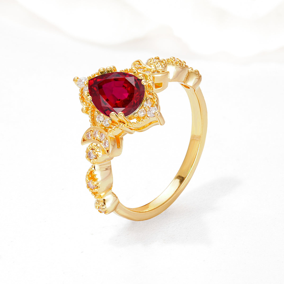 Vintage Pear Cut Milgrain Ornate Halo Ruby Engagement Ring - Additional view
