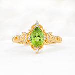 Vintage Pear Cut Milgrain Ornate Halo Peridot Engagement Ring - Additional view