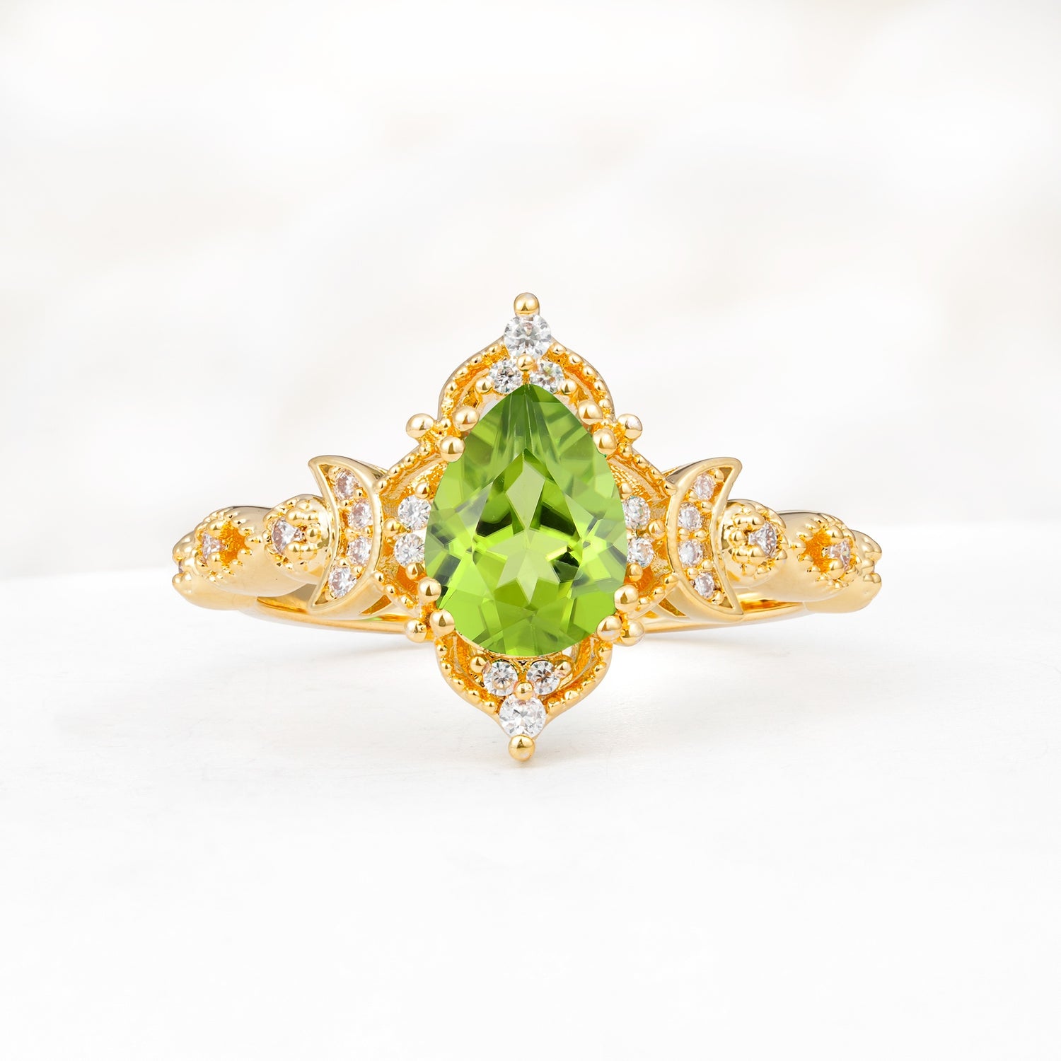Vintage Pear Cut Milgrain Ornate Halo Peridot Engagement Ring - Additional view