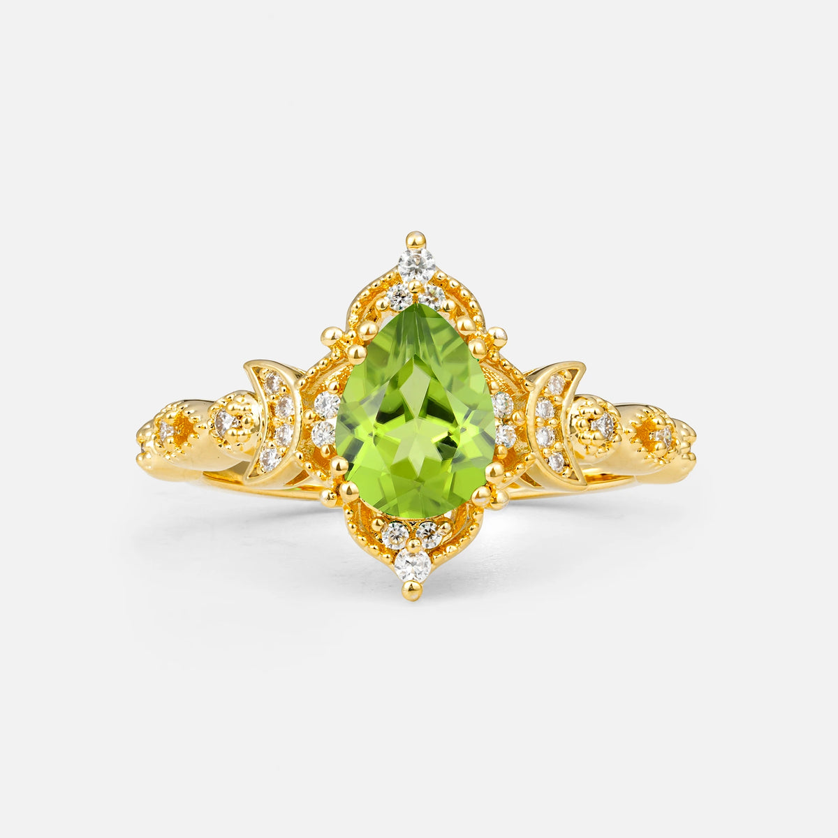 Vintage Pear Cut Milgrain Ornate Halo Peridot Engagement Ring