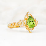 Vintage Pear Cut Milgrain Ornate Halo Peridot Engagement Ring - Additional view