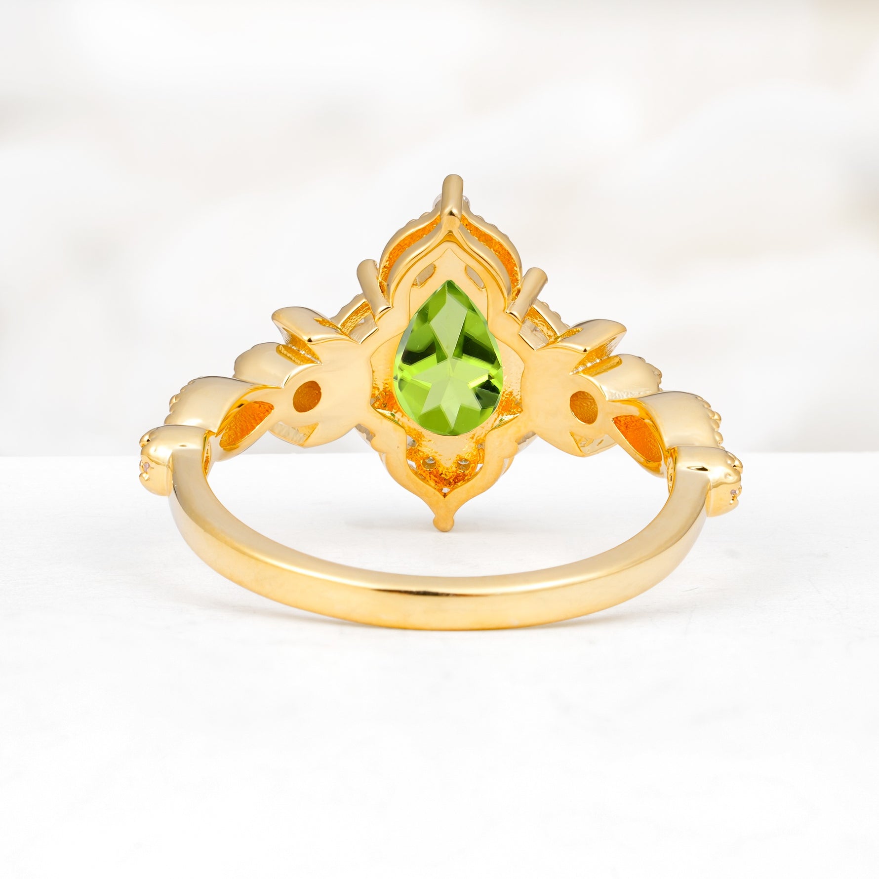 Vintage Pear Cut Milgrain Ornate Halo Peridot Engagement Ring - Additional view