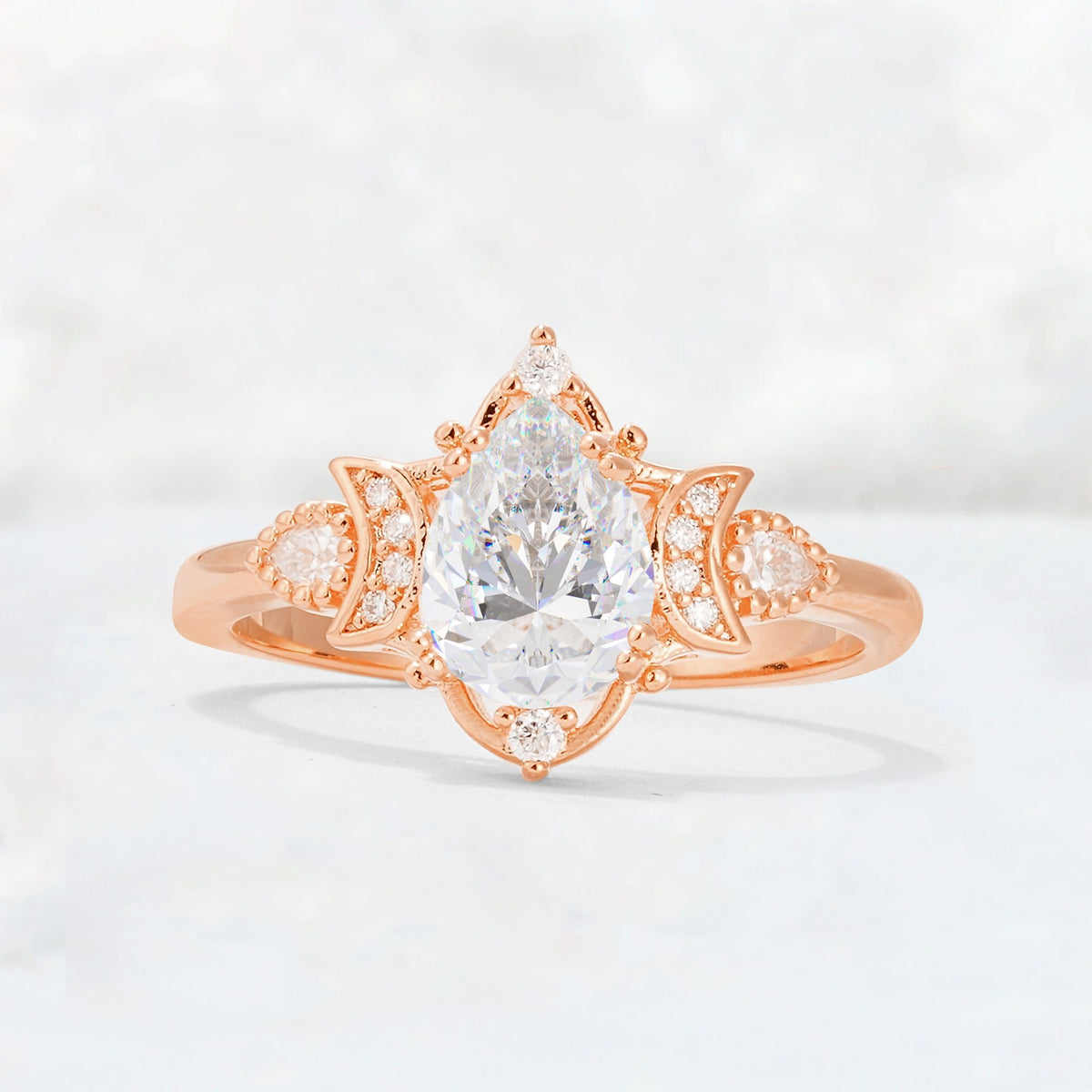 Pear Cut Moissanite Butterfly Floral Halo Engagement Ring - Additional view