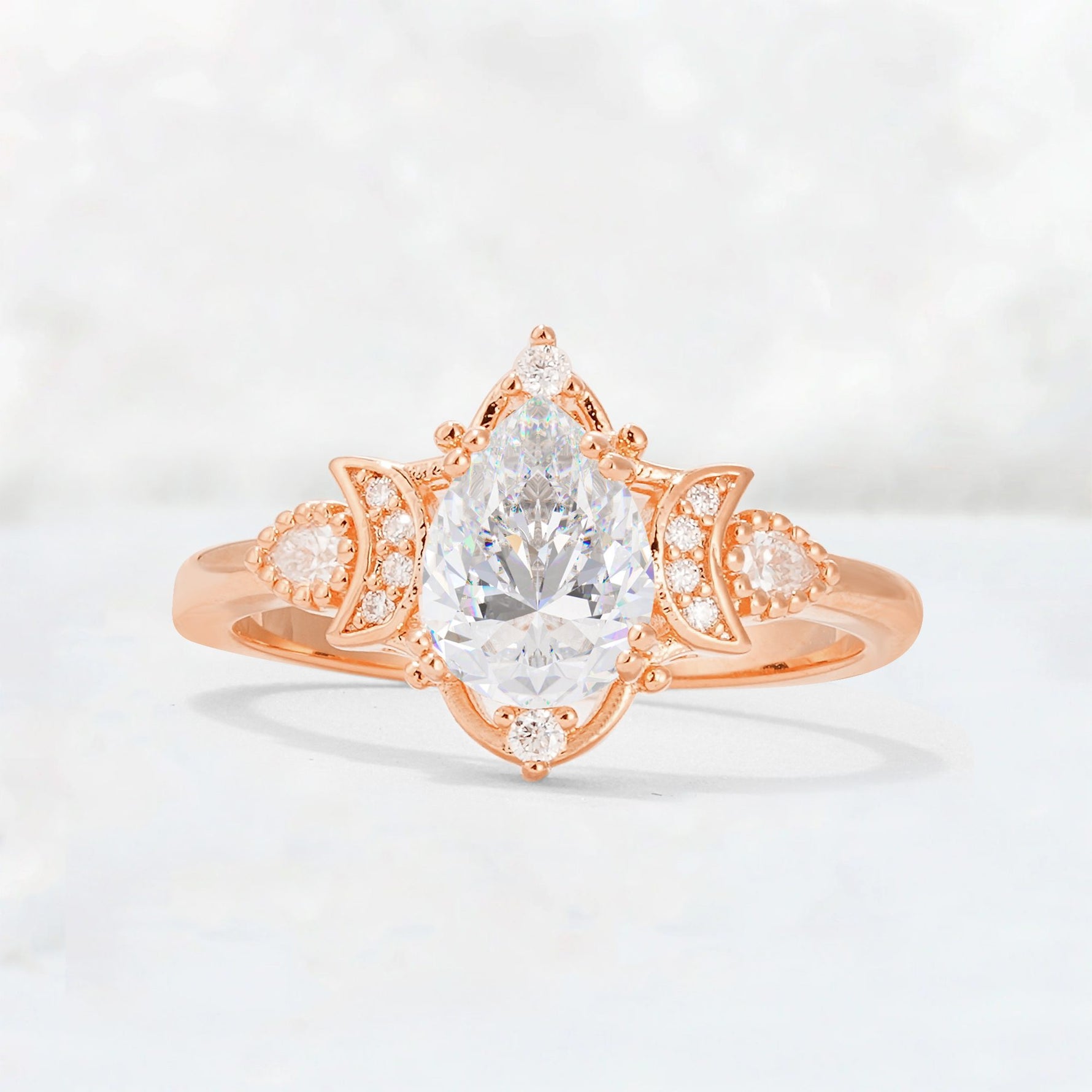 Pear Cut Moissanite Butterfly Floral Halo Engagement Ring - Additional view