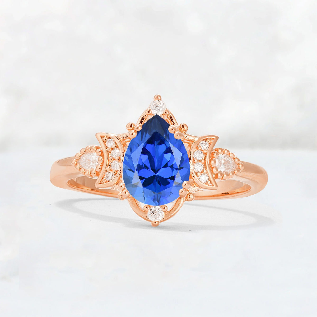 Pear Cut Sapphire Butterfly Floral Halo Engagement Ring - Additional view