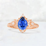 Pear Cut Sapphire Butterfly Floral Halo Engagement Ring - Additional view