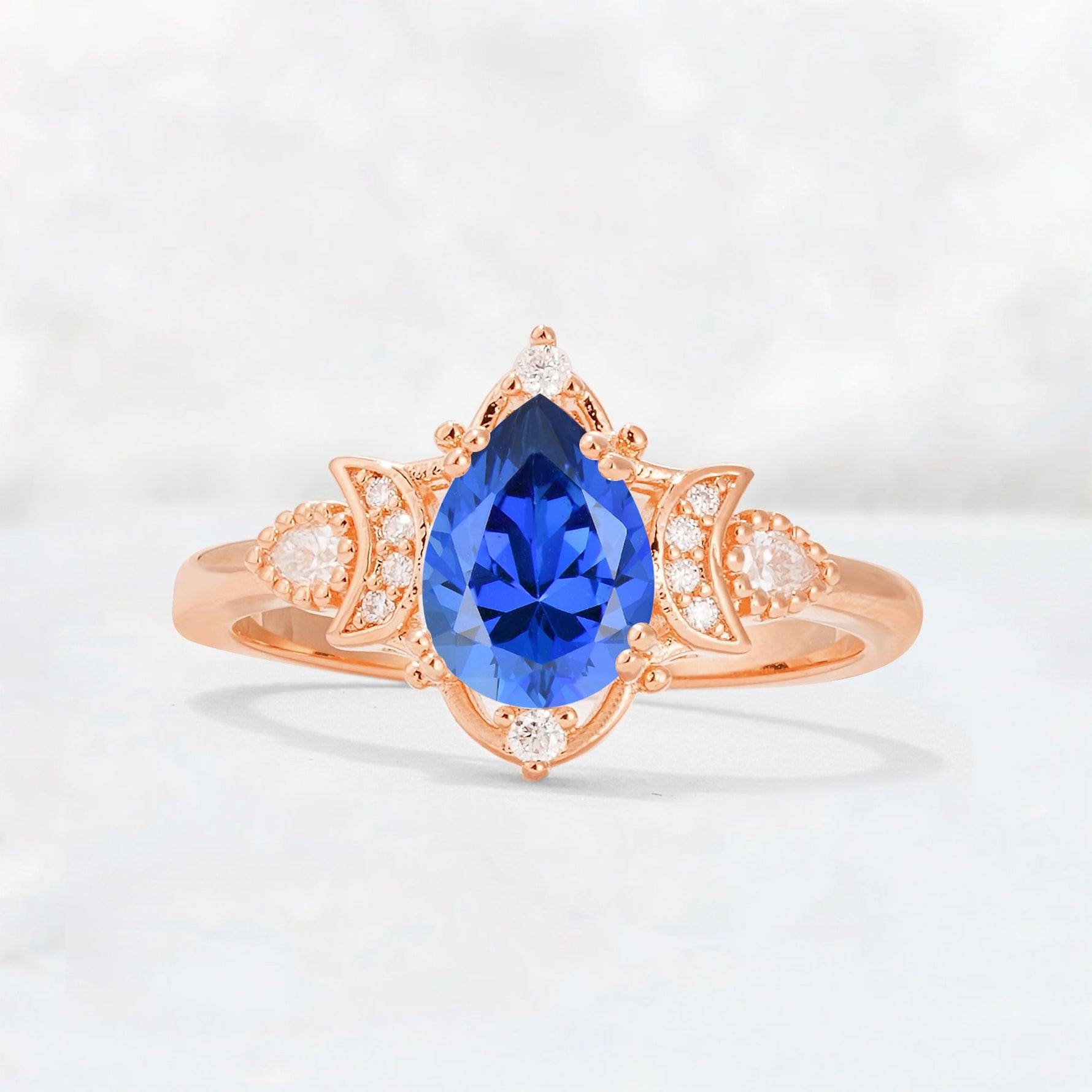 Pear Cut Sapphire Butterfly Floral Halo Engagement Ring - Additional view