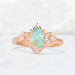 Pear Cut Fire Opal Butterfly Floral Halo Engagement Ring - Additional view
