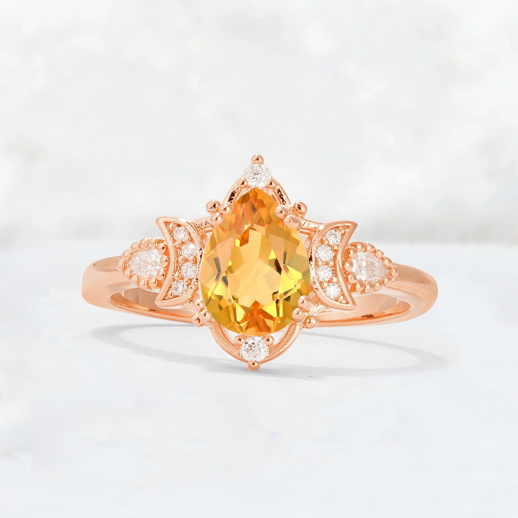 Pear Cut Citrine Butterfly Floral Halo Engagement Ring - Additional view