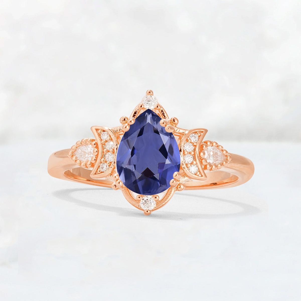 Pear Cut Tanzanite Butterfly Floral Halo Engagement Ring - Additional view