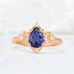 Pear Cut Tanzanite Butterfly Floral Halo Engagement Ring - Additional view