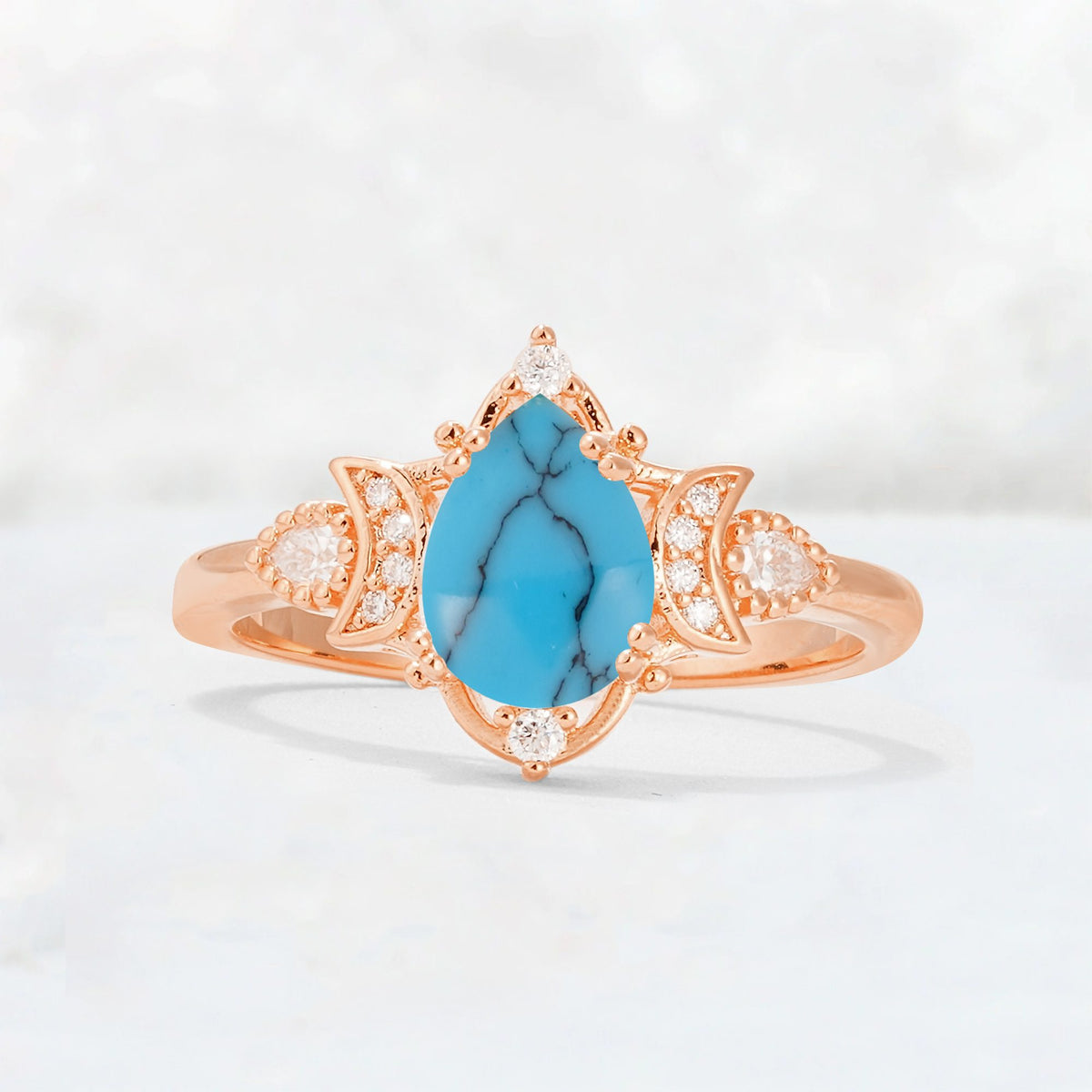 Pear Cut Turquoise Butterfly Floral Halo Engagement Ring - Additional view