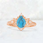 Pear Cut Turquoise Butterfly Floral Halo Engagement Ring - Additional view