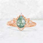 Pear Cut Moss Agate Butterfly Floral Halo Engagement Ring - Additional view