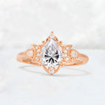 Pear Cut Lab Diamond Butterfly Floral Halo Engagement Ring - Additional view