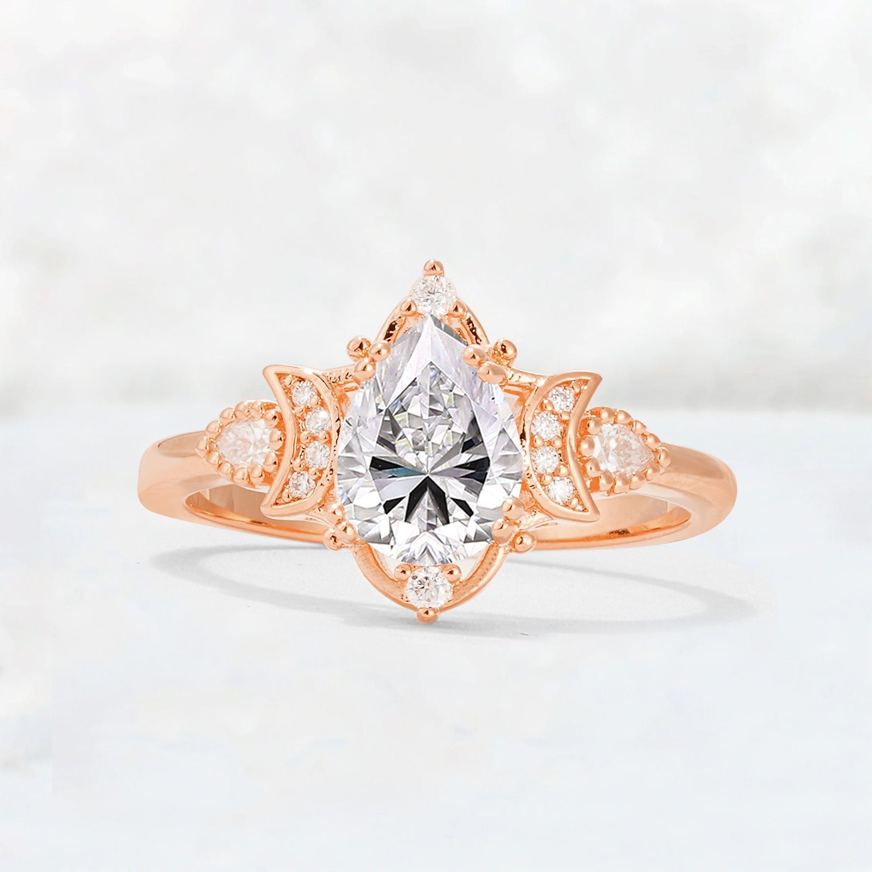 Pear Cut Lab Diamond Butterfly Floral Halo Engagement Ring - Additional view