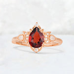 Pear Cut Garnet Butterfly Floral Halo Engagement Ring - Additional view
