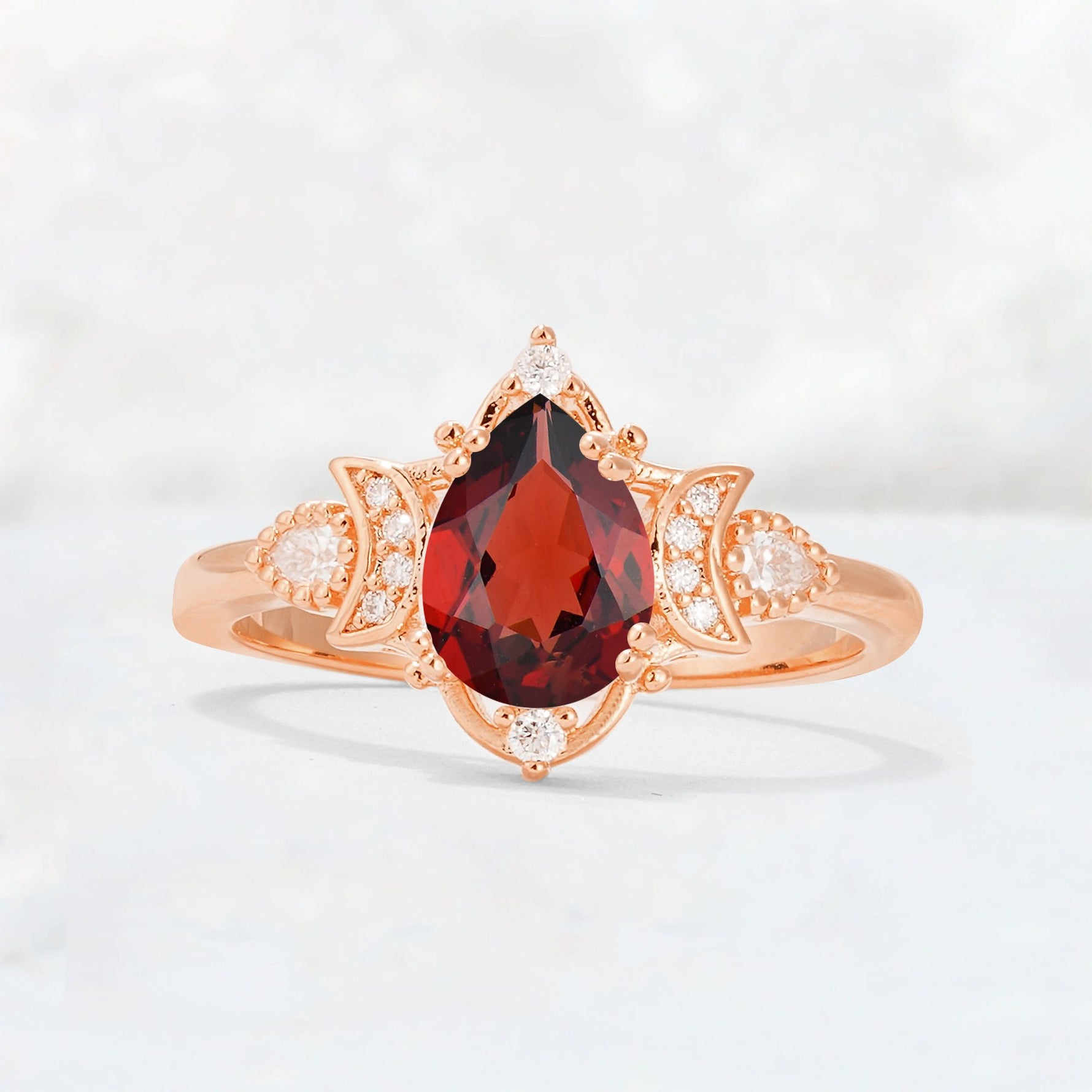 Pear Cut Garnet Butterfly Floral Halo Engagement Ring - Additional view