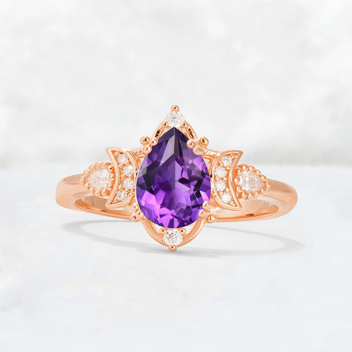 Pear Cut Amethyst Butterfly Floral Halo Engagement Ring - Additional view