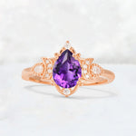 Pear Cut Amethyst Butterfly Floral Halo Engagement Ring - Additional view