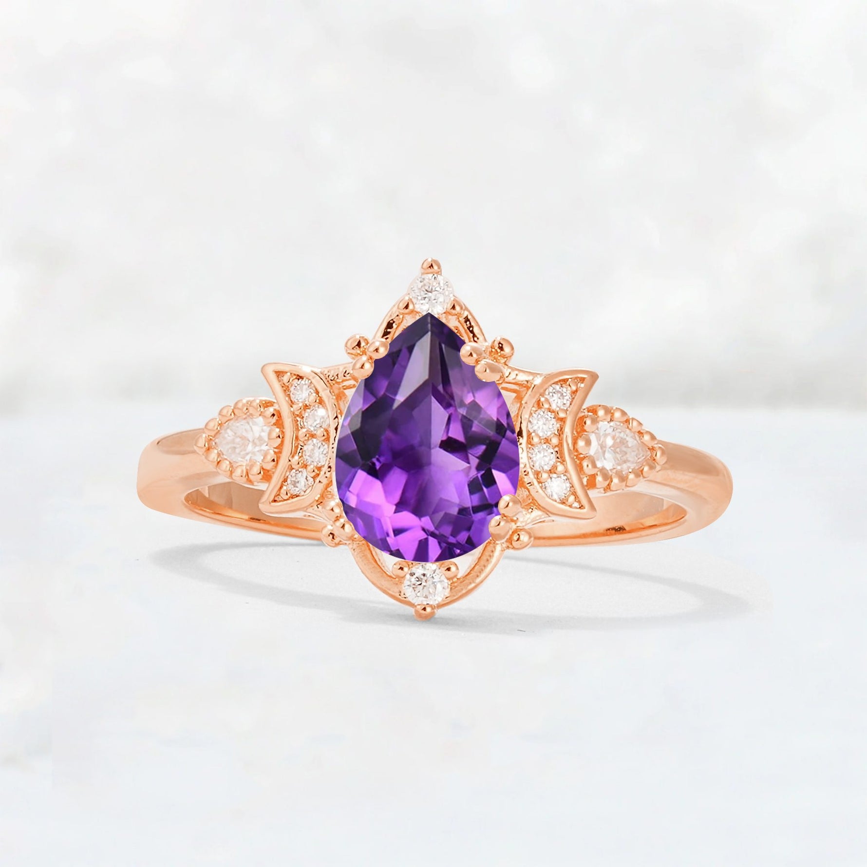 Pear Cut Amethyst Butterfly Floral Halo Engagement Ring - Additional view