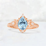 Pear Cut Aquamarine Butterfly Floral Halo Engagement Ring - Additional view
