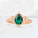 Pear Cut Emerald Butterfly Floral Halo Engagement Ring - Additional view