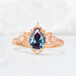 Pear Cut Alexandrite Butterfly Floral Halo Engagement Ring - Additional view