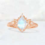 Pear Cut Moonstone Butterfly Floral Halo Engagement Ring - Additional view