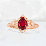 Pear Cut Ruby Butterfly Floral Halo Engagement Ring - Additional view