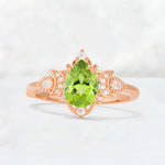 Pear Cut Peridot Butterfly Floral Halo Engagement Ring - Additional view
