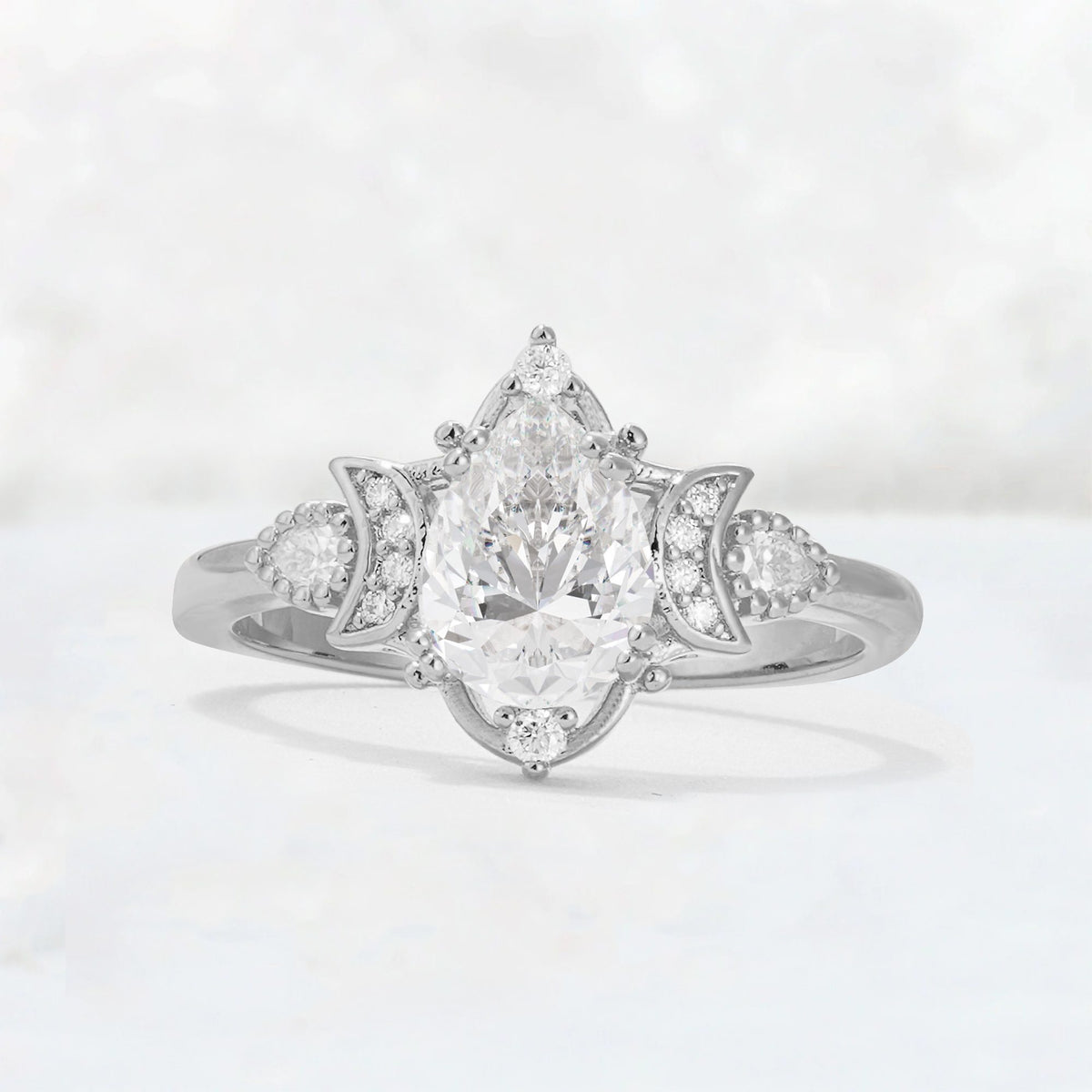 Pear Cut Moissanite Butterfly Floral Halo Engagement Ring - Additional view