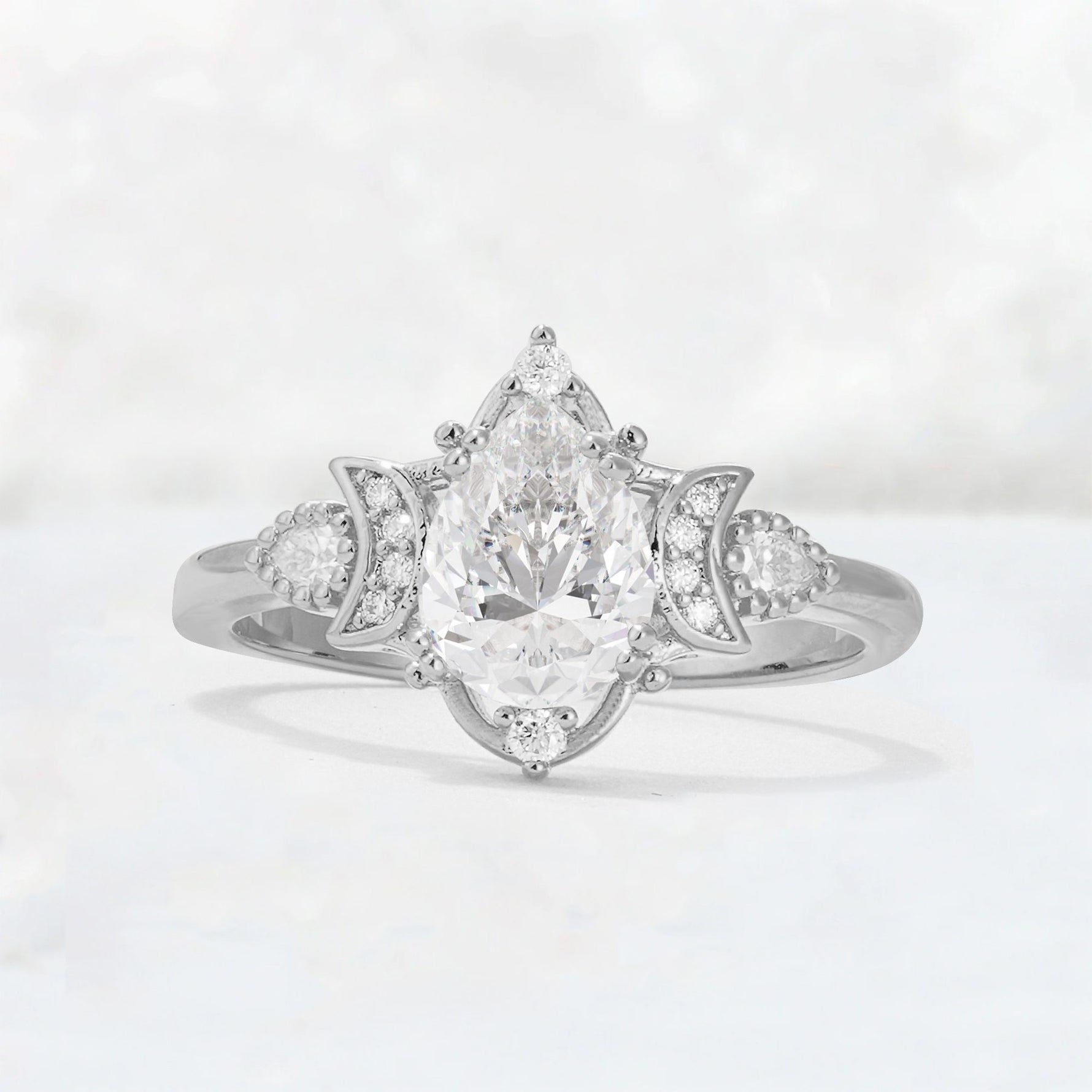Pear Cut Moissanite Butterfly Floral Halo Engagement Ring - Additional view