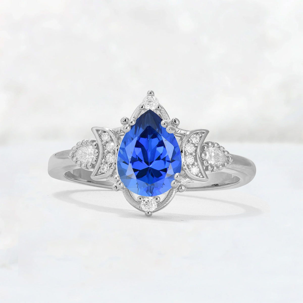 Pear Cut Sapphire Butterfly Floral Halo Engagement Ring - Additional view