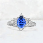 Pear Cut Sapphire Butterfly Floral Halo Engagement Ring - Additional view